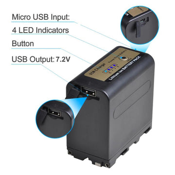 DuraPro 7800mAh NP-F960 NP-F970 Battery with USB Port and LED Power Indicator - Arahan Photo